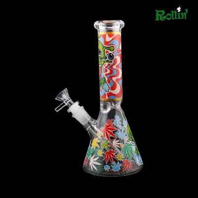 rollinbd.com-Product-Collection-GB 10 inch Glow in the dark print glass water pipe 1