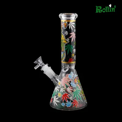 rollinbd.com-Product-Collection-GB  10 inch Glow in the dark leaf print glass water pipe